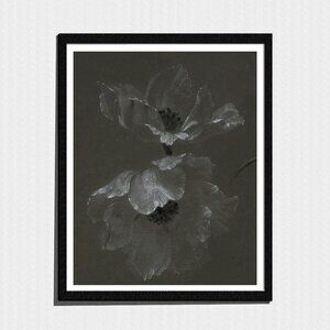 Art Print, Minimalist Black & White Poppy Flower Sketch